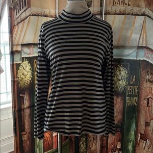 Gudrun Sjoden Striped Mock Turtleneck, Black/Beige, Size Medium